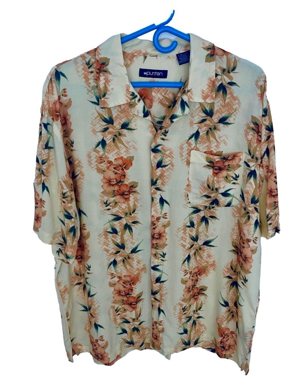 Puritan Floral Rayon Short-Sleeve Button-Up Shirt Size L NWOT